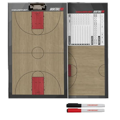 PowerNet Magnetic Coaching Clipboard, Basketball Whiteboard with Line Up Chart, Double Sided Dry Erase Board, Weatherproof Coach Clipboard, Includes 2 Dry Erase Markers - style: Basketball