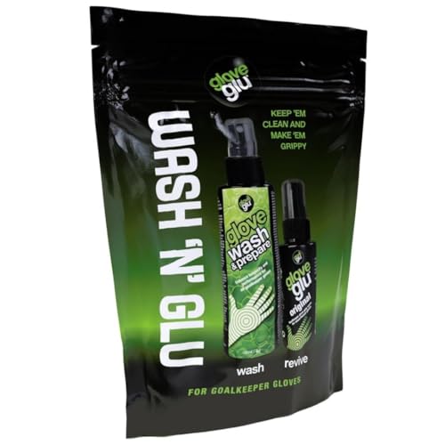 gloveglu Goalkeeper Glove Spray Bundle | 120ml Goalkeeper Glove MEGAgrip Spray + 50ml Goalkeeper Glove Wash & Prepare Spray | Ideal for Goalies, Soccer Training & Match Day Performance - style: Wash + Revive