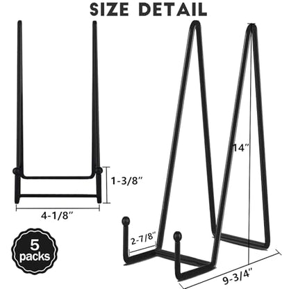IBosins 5-Pack 14-Inch Plate Holder Display Stands Black Metal Frame Stand | Large Stand for Picture, Book, Photo, Easel, Creation, Collectibles - color: Black, size: 14 Inch