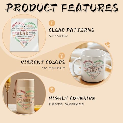 UV DTF Cup Wrap 12 Sheets Daddy Transfer Sticker | High Definition Colors, Strong Adhesion, Cold Transfer Printing, with UV Protective Layer, Wide Pattern Selection - style: Father's Day Daddy Heart