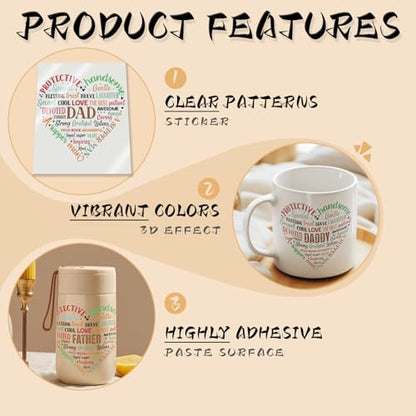 UV DTF Cup Wrap 12 Sheets Daddy Transfer Sticker | High Definition Colors, Strong Adhesion, Cold Transfer Printing, with UV Protective Layer, Wide Pattern Selection - style: Father's Day Daddy Heart