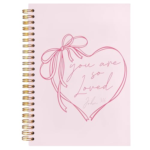 BearCake Coquette Pink Bow Christian Notebook Journal, Christian Gifts for Women, You Are So Loved Bible Journaling Prayer for Women, Preppy Aesthetic Hardcover Spiral Notebook 5.5x8.3 - color: white Bible-3:16