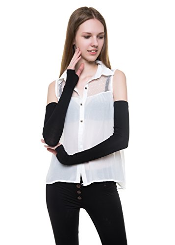V28 Women Stretchy Long Sleeve Fingerless Gloves - color: Black