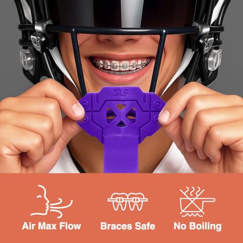 SLEEFS X Purple Football Mouth Guard - Lip/Mouthguard with Helmet Strap - Lip/Teeth Protector Mouthpiece - Moldable - for Youth/Adults, Men & Women Mouth Guard, Maximum Air Flow, Lacrosse, All Sports - color: Purple