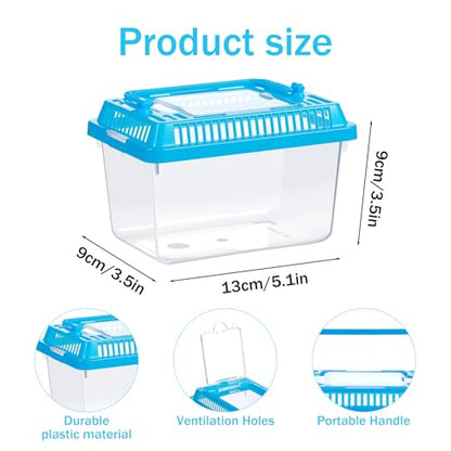 12Pcs Plastic Reptile Terrariums Carrier Cage Snake Breeding Box Hatching Container Clear Fish Tank with Ventilated Lid for Spider, Tarantula, Hermit Crab, Lizard, Turtle (5.1" x 3.5" x 3.5")