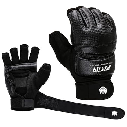 FitsT4 Sports Half Mitts MMA UFC Training Boxing Punch Bag Martial Arts Gloves - color: Black, size: X-Small
