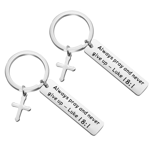 LQRI Bible Verse Gifts Always Pray and Never Give Up Luke 18:1 Scripture Keychain Set Religious Christian Gift for Men Women