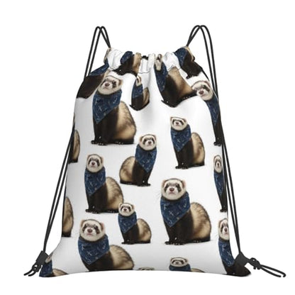 Polyester Drawstring Backpack Cute Funny Ferret White, Breathable Gym Sack for Soccer Basketball and Ball Sports - color: Pattern (366)