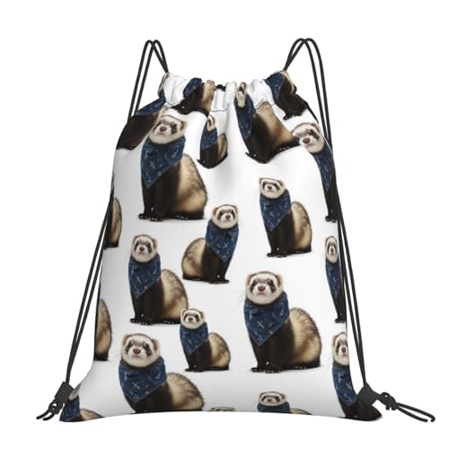 Polyester Drawstring Backpack Cute Funny Ferret White, Breathable Gym Sack for Soccer Basketball and Ball Sports - color: Pattern (366)