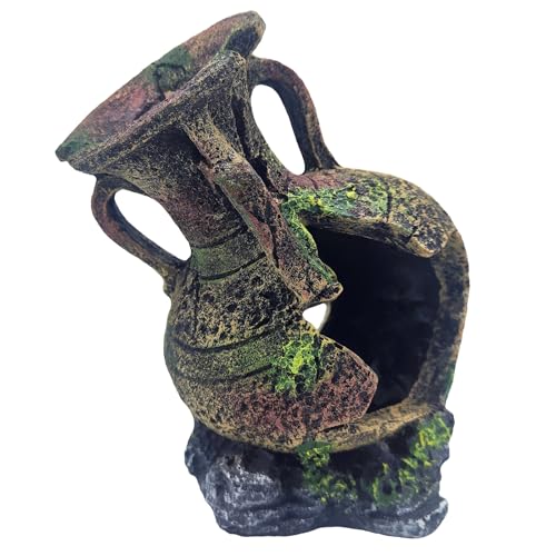 Aquarium Decoration - Fish Tank Cave Decoration Accessories Resin Classical Ceramic Jar Decoration Betta Fish, Shrimp, Cichlid Rest, Entertainment, and Breeding Spacious Hide and Play Place