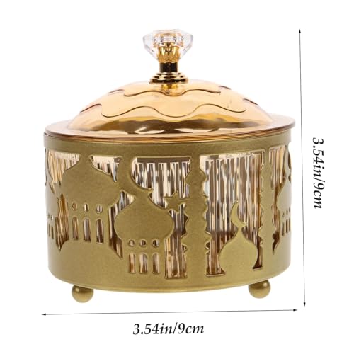 Gold Serving Tray with Lid, 3.5x3.5 Metal Ramadan Decor, Elegant Islamic Platter Wedding Cake Plate Islamic Ramadan Decor for Eid Dessert, Candy, Wedding & Table Decorations