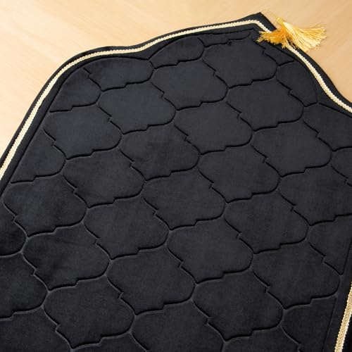 Muslim Prayer Rug with Tasbih Prayer Beads, Soft Memory Foam Prayer Matt Islam, Padded Islamic Prayer Mat Thick for Men and Women, Janamaz, Sajadah (25.6" x 43.3", Black) - color: Black