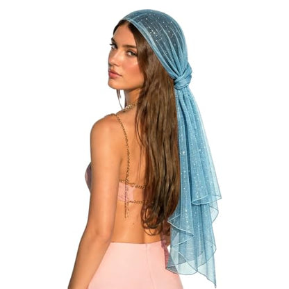 Sequin Scarf for Women Lightweight Mesh Shawl Wrap Bandana Hijab Headscarf for Summer Evening Dress - color: Skyblue
