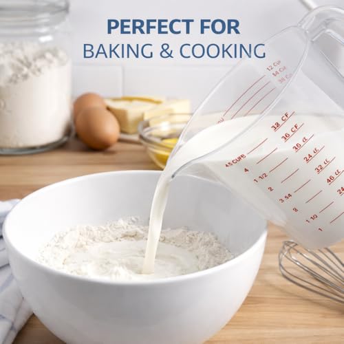 4 Cup Plastic Measuring Cup 32 oz Clear Liquid Measuring Pitcher with Easy Pour Spout and Marked Measurements for Cooking, Baking and Kitchen Use