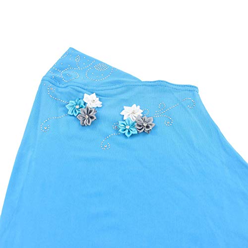 Instant Hijab for Kids Girls Hijabs Muslim Islamic Head Scarf with Rhinestone and Flowers - color: Sky Blue