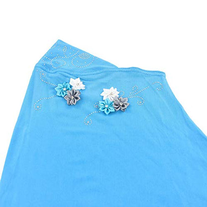 Instant Hijab for Kids Girls Hijabs Muslim Islamic Head Scarf with Rhinestone and Flowers - color: Sky Blue