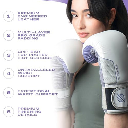 Sanabul Hyperstrike Boxing Gloves for Women, Kickboxing MMA Muay Thai Gloves, Training Sparring Punching Heavy Bag. - color: Purple/White, size: 8 oz