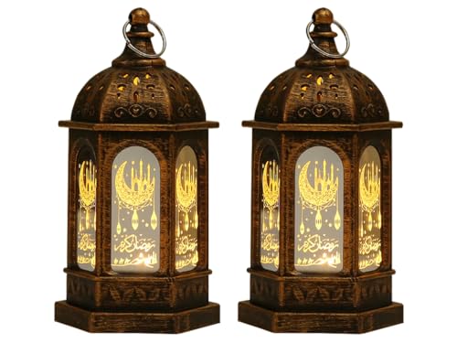 2 Pieses Ramadan Lights Decorations for Home,Eid Mubarak Lantern,Ramadan Decorations for Home,Ramadan Decorations Lamp,Ramadan Mubarak Lanterns Decorative for Eid Home Table Party,Bronze
