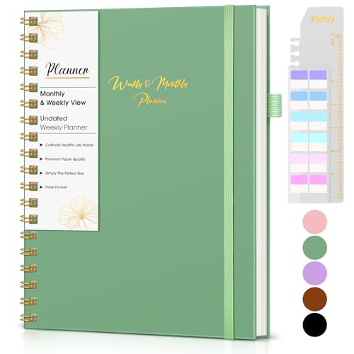 Undated Weekly and Monthly Planner, B5 Large Weekly To Do List Notebook with Goal & Habit Tracker Organizer, Hardcover Spiral Bound Blank Monthly Planner for Work School Home 7.4" x 9.64" Green - color: Green