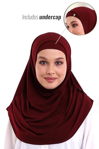 ihvan online, Hijab Scarves for Women, Ready to Wear, Lightweight and Comfortable Headscarf, Instant Turban, Jersey, Presewn - color: Burgundy