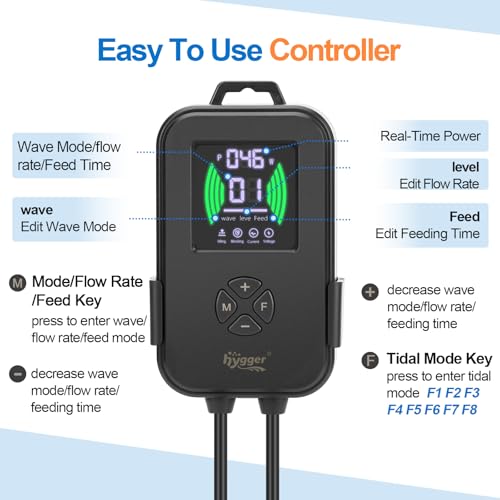 hygger Aquarium Crossflow Wave Maker, Adjustable Direction & Flow Gyre Wavemaker 5 Wave Modes & Tidal Mode Magnetic Powerhead Circulation Pump with Controller For Saltwater Coral Reef Tank 3900GPH - size: 3900 GPH