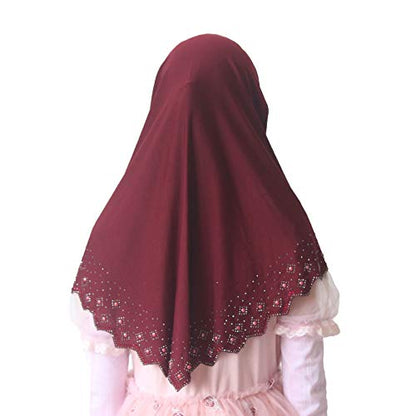 Girls Hijab with Rhinestones – Sparkly Non-Slip Amira Scarf for Kids, for Daily Prayer, School, Ramadan & Eid (Ages 4-12) - color: Wine Red