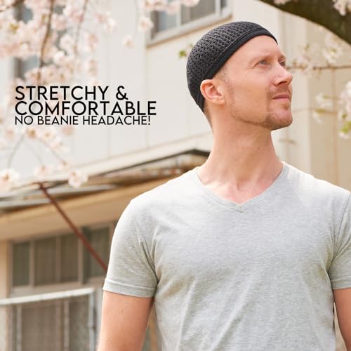 100% Cotton Skull Caps for Men, Knit Kufi Hat for Muslim Prayer, Women's Mesh Crochet Beanie, Ideal Head Wear During Summer - color: Navy