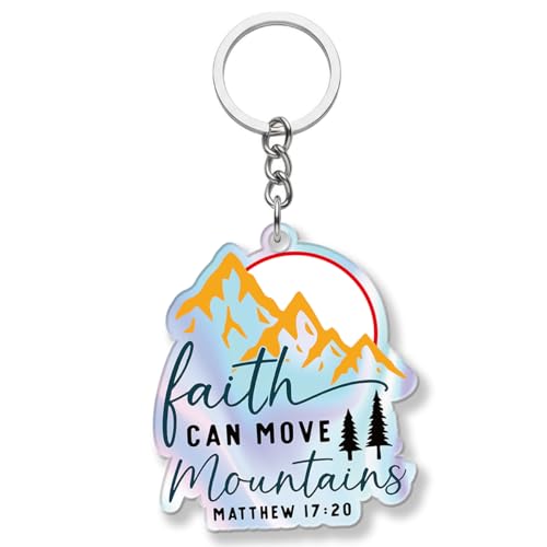 Christian Keychains for Women Men, Bible Verse ID Acrylic Material Keychains for Bag Accessories, Religious Gift for Nurses, Teachers and Healthcare Staff -Faith Can Move Mountains - color: Matthew 17:20