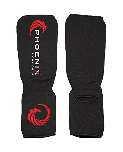 Sustain Shin Guard, Elastic Cloth Shin & Instep Padded Guards for Muay Thai Training, Sparring, MMA, Protective Kickboxing (Pair) - size: Medium