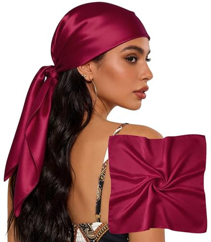Sumolux Head Hair Scarf for Women 35" Like Satin Silk Scarf Hair Wrapping Night Bandana Large Square Scarves - color: A Solid Burgundy