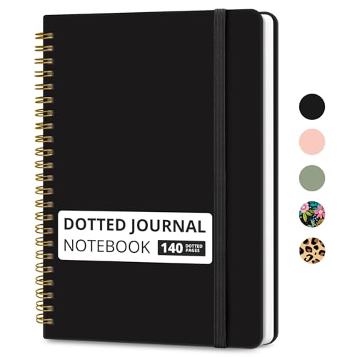 Taja Dotted Spiral Journal Notebook for Women & Men, 140 Pages, Dotted Notebook for Journaling & Note Taking, Journals for Writing, A5(5.7" x 7.9") – Black - color: C.Black, style: b-Dotted