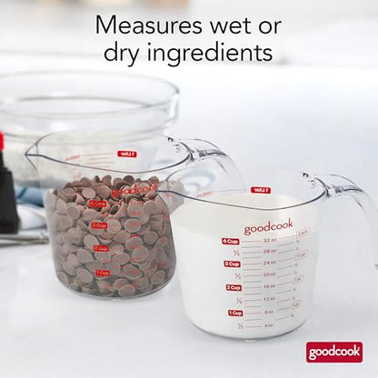 GoodCook Everyday 4-Cup Liquid Measuring Cup, Clear Plastic with Easy-to-Read Markings, Tapered Pour Spout, Comfortable Handle, Measures in Cups, Ounces, Pints, and Milliliters - color: Clear & Red, size: 4-Cup
