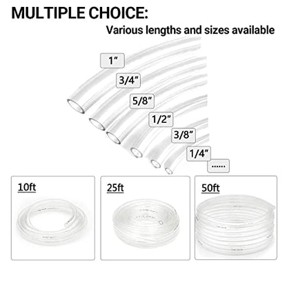 3/8’’ ID × 1/2’’ OD - 100 ft Clear Plastic Vinyl Tubing | Flexible PVC Hose Lightweight BPA Free and Non-Toxic vinyl Tube for Transfer Water Air Oil - size: 3/8’‘, style: 100 feet
