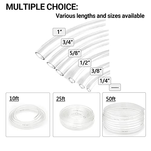 Clear Vinyl Tubing 1/2" ID × 5/8" OD -50 Ft 60PSI | Flexible Lightweight Plastic Tubing, BPA Free Non-Toxic, Multipurpose Hybrid Reinforced Clear Tube - size: 1/2'', style: 50 feet