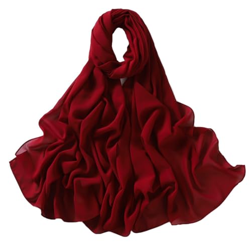Chiffon Hijab Scarf Head Wrap Lightweight Scarves for Women Pashmina Shawls and Wraps for Evening Dresses Solid Color - color: Wine Red 13#