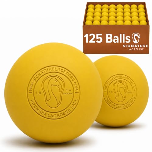 Signature Lacrosse Ball Set - Packs of 2, 4, 8, 12, and 100 - No Chemical Smell Massage Balls, Myofascial Release Tools, Back Roller, Muscle Knot Remover - color: Yellow, size: 125 Balls