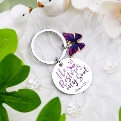 Christian Gifts for Women Her Religious Keychain Purple Gifts | Christian Baptism Gifts for Woman Religious Easter Gift for Her Bible Verse Keychain for Friends Sister