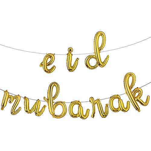 16 inch lowercase Eid MUBARAK Foil Balloons Party Decoration Supplies Ramadan Decoration Gold EID Balloons For Muslim EID Ballon (L Eid Gold) - color: L Eid Gold