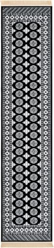 Rugs.com - Bokhara Rug – 12 Ft Runner Black and White Easy-Clean Runner Rug – Traditional Medallion Design for Hallways, Entryways, and Kitchens - color: Black and White, size: 2'7" x 12' (Runner)