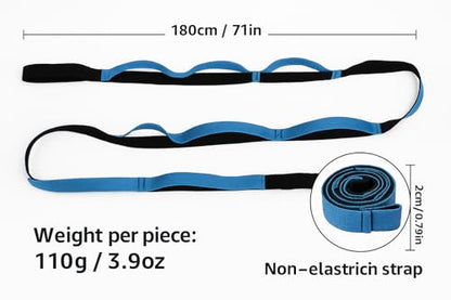 Yoga Stretch Strap with 10 Loops – Non-Elastic Stretching Strap for Flexibility, Physical Therapy, Pilates, and Home Workouts