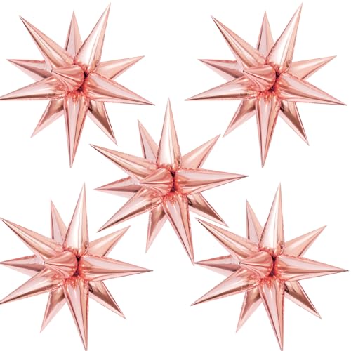 60 Pcs Star Balloons Explosion 12 Point Foil Cone Balloons Magic Balloon Large for Wedding Anniversary Backdrop Birthday Party Decorations Rose Gold - color: Rose Gold