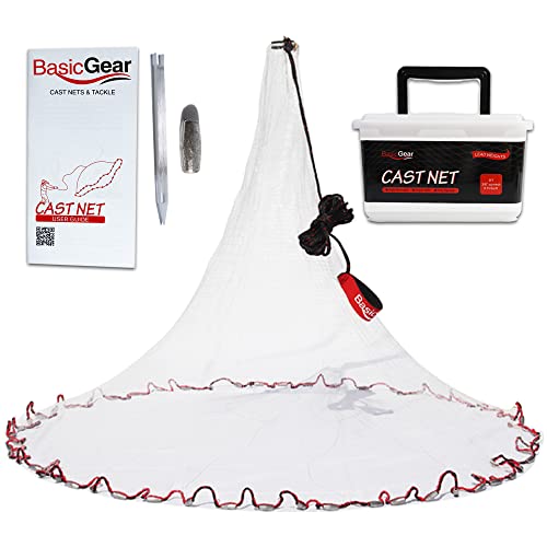 Cast Net, Lead, 3-12ft Radius, 3/8 and 1/4 in Mesh, for Bait Fish | Stainless Steel Swivel, Neoprene Wrist Strap, Repair Kit Included, Storage Box Included - size: 10ft Radius, 3/8" Mesh