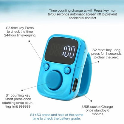 Clicker Counter Portable Hand Finger Counting Clicker | Smart for Family Friends Home Young People Elderly Office Daily Wear - color: Blue