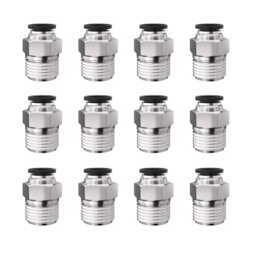 1/4" Tube OD to 3/8" NPT Thread Push to Connect Fittings,Pneumatic Quick Air Hose Fittings,Male Straight,PC-1/4-N3(12pcs) - color: Black PC, size: 1/4"OD x 3/8"NPT