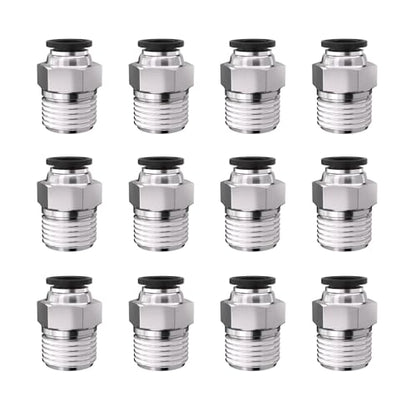 1/4" Tube OD to 3/8" NPT Thread Push to Connect Fittings,Pneumatic Quick Air Hose Fittings,Male Straight,PC-1/4-N3(12pcs) - color: Black PC, size: 1/4"OD x 3/8"NPT