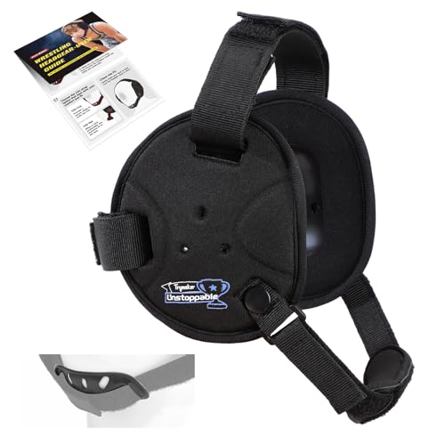 Trymaker Wrestling Headgear, Head Gear for Youth with Chin Cup & Pad, Dual Ear Guard for MMA, BJJ (Head Under 21", Ages 4–9) - color: Black Headgear & Black Strap