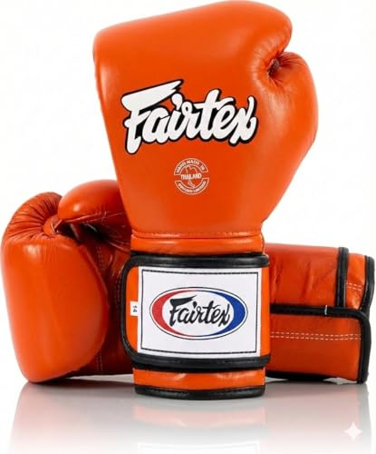 Fairtex BGV9 Muay 전문 복서 및 트레이너를 위한 | 하드 타자를 위한 멕시코 스타일 장갑 | 무술용 MMA 장갑 | 경량 및 충격 흡수 복싱 장갑 - color: 오렌지/블랙 파이핑, size: 14온스