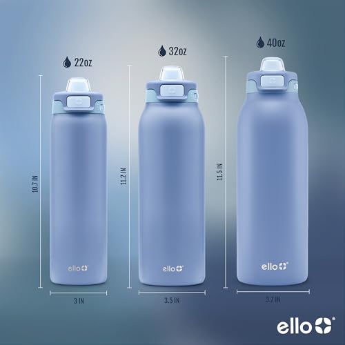 Ello Pop & Fill Insulated Stainless Steel Water Bottle with Quick Fill Lid, Leakproof Locking, Sip or Chug Spout, BPA-Free, Double Wall Vacuum Insulated for Sports, Travel & School- 22oz / 32oz / 40oz - color: Raincloud, style: 22oz