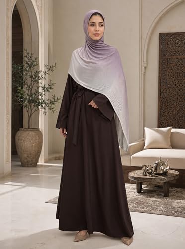 Premium Stretch Cotton Gradient Scarf for Women, Soft Jersey Wrap Shawl, Lightweight Ombre Hijab for Everyday Wear - color: Mctlo2537-brown