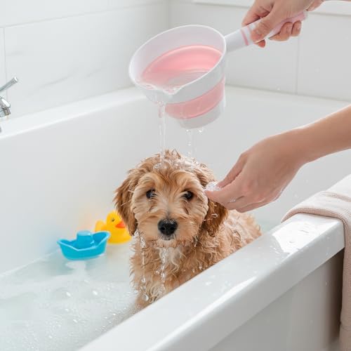 2Pcs Collapsible Water Ladle Bathroom, Foldable Water Scoop & Dipper, Travel Tabo Portable Rinse Cup for Hair Washing Cleaning Soaking, Kitchen Garden Camping, Small Plastic Shower Bucket Pourer Mug